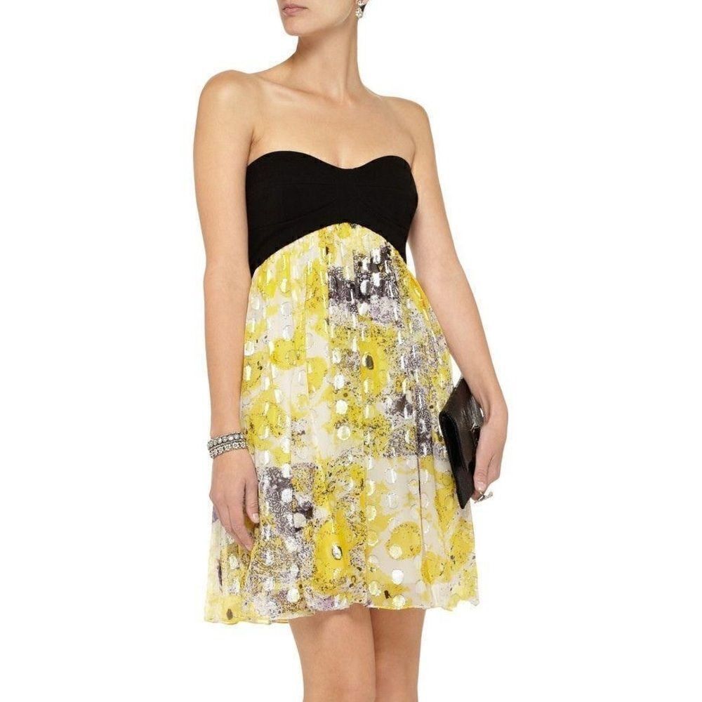 Diane Von Furstenberg Silk Mini Yellow Dress Asti Met Dot Strapless Size 4
